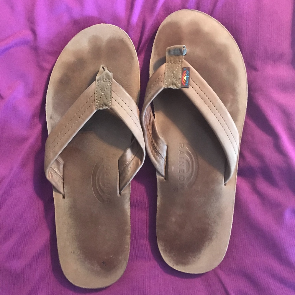 Rainbow Brown Leather Flip Flops